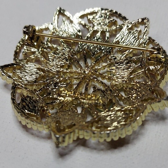 Sarah Coventry Acapulco Brooch Pin Green and Dark red on goldtone base - Picture 4 of 5